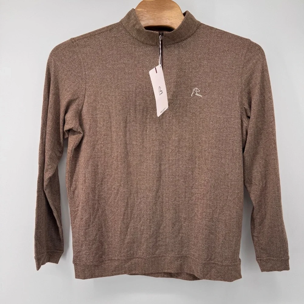 Rhoback Q-Zip Pullover Mens Large Brown Herringbone Jacquard Performance 1/4 Zip